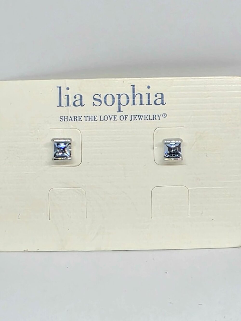 NWT Lia Sophia Ice Blue Princess Cut Crystal Palette Silver Pierced Earrings